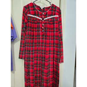 Red Plaid Long Sleeve Nightgown With Lace Accent By Secret Treasures L (12-14) P